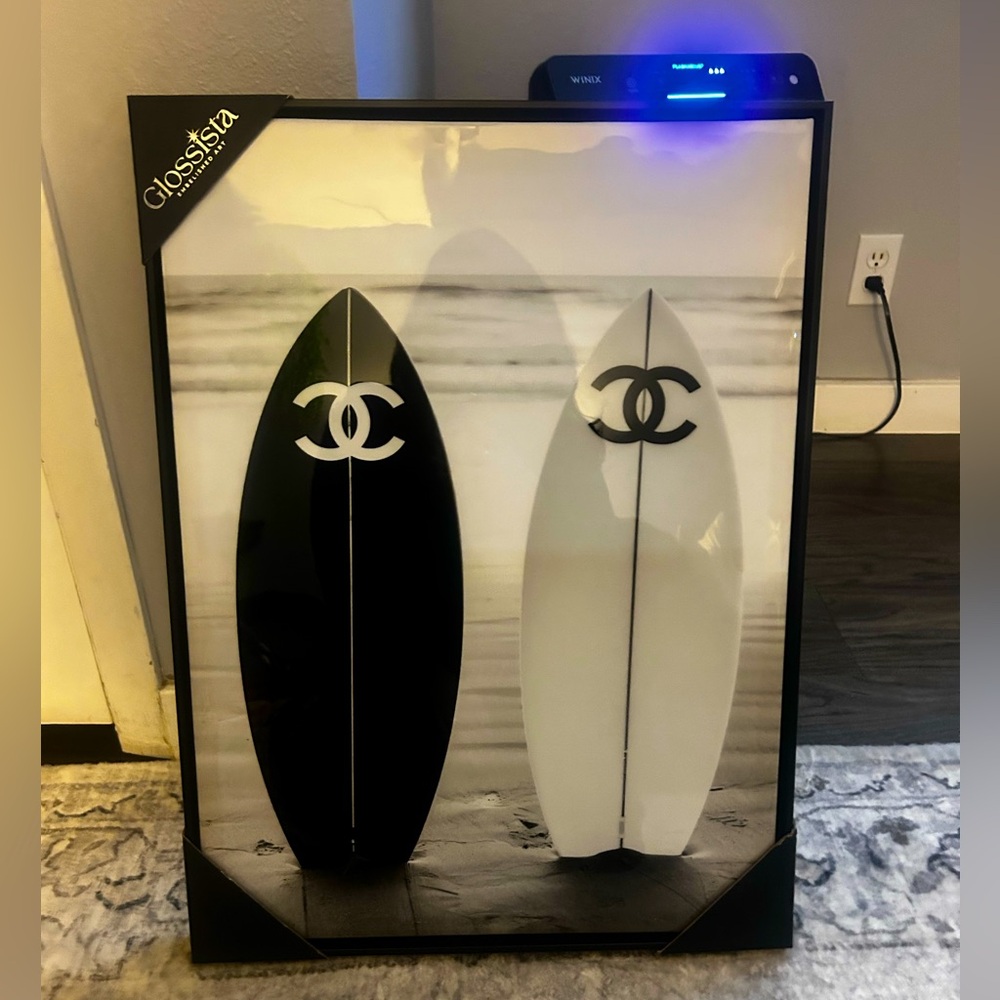 Glossia Black & White Glossy Surfboard Costal Chic Fashion Wall Art 18 X 24